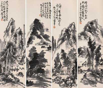 蒲华 山水 四屏
